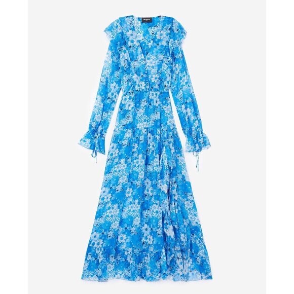 💕THE KOOPLES💕 Long Dress ~ Blue Floral Print Size 3 = EU 40 Large - Picture 10 of 16
